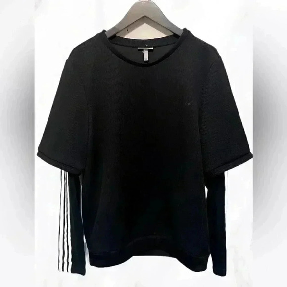 Adidas Neo black white stripes casual crewneck Long sleeve top XL - Picture 1 of 4